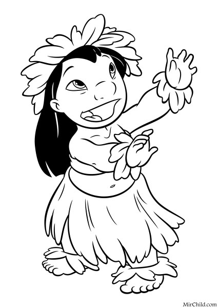 Раскраска Гавайская девочка для детей