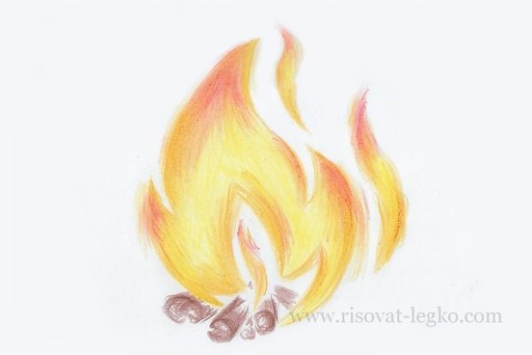 Огонь цветными карандашами