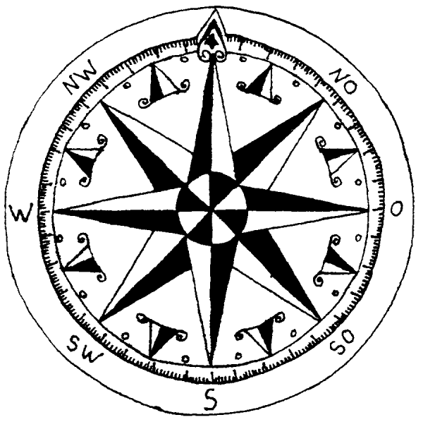 Черно белая карта с компасом