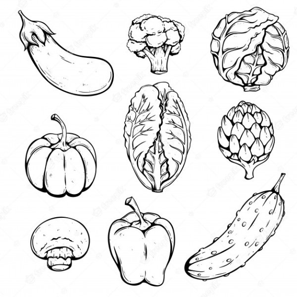Овощи и фрукты срисовать