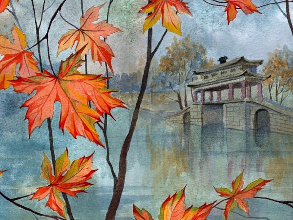 Осенний пейзаж карандашом