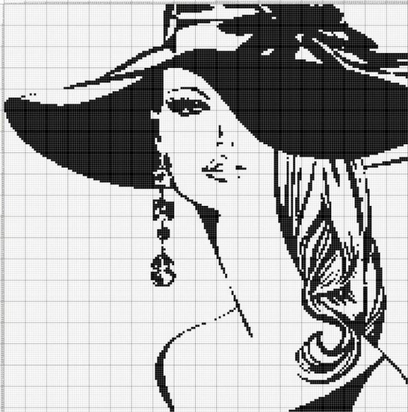 Вышивка крестиком монохром женский образ