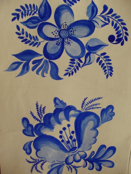 Гжельская роспись на бумаге