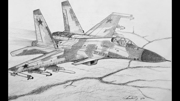 Военный самолет карандашом