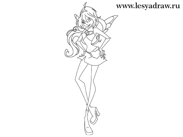 Клуб Винкс как нарисовать Блум лицо