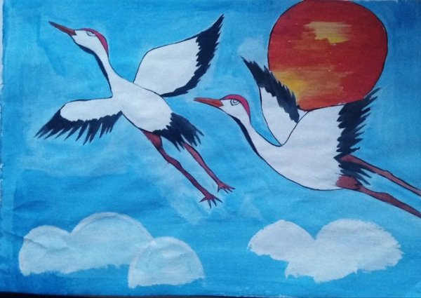 Журавли для рисования простые