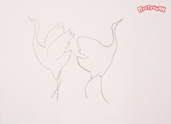 Журавль рисунок карандашом