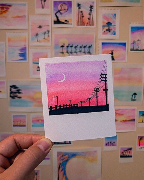 Рисование полароид акварелью