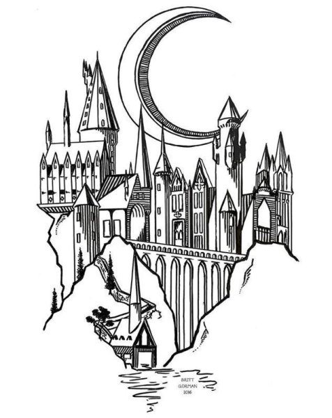 Раскраска Гарри Поттер замок Хогвартс