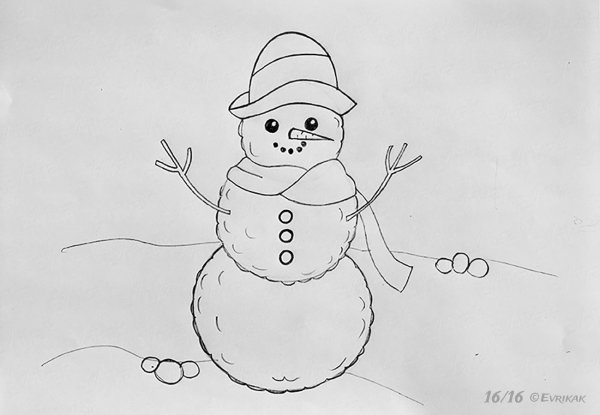 Снеговик рисунок карандашом