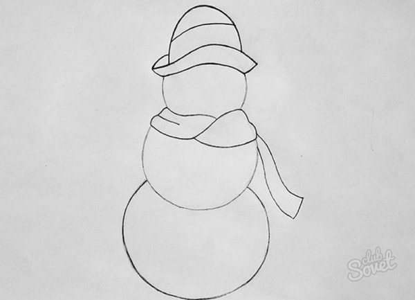 Снеговик рисунок карандашом