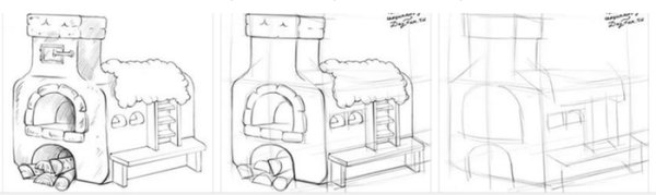 Раскраска русской избы внутри с печкой для детей