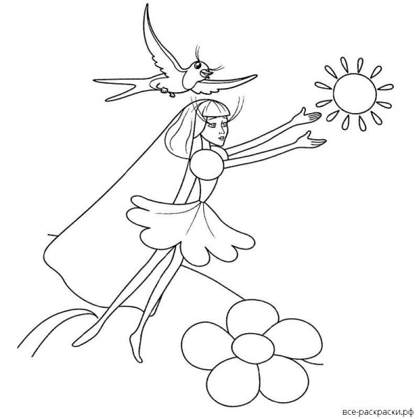 Дюймовочка раскраска для малышей