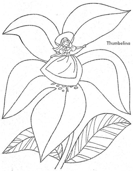 Раскраска Дюймовочка на цветке