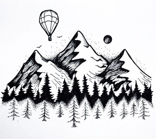 Горы черной ручкой