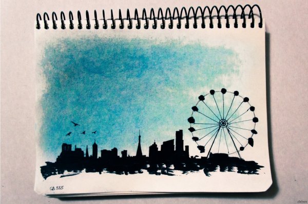 Рисунки акварелью и черной ручкой