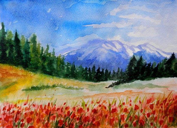 Пейзаж гуашью