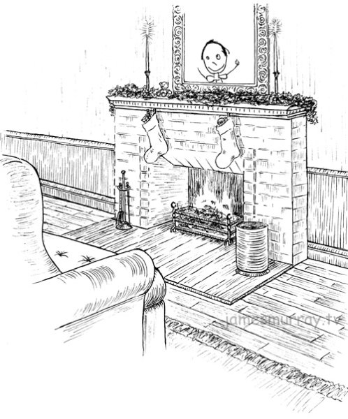 Скетч интерьера камин