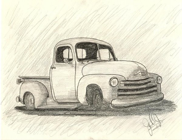 Старый грузовик карандашом