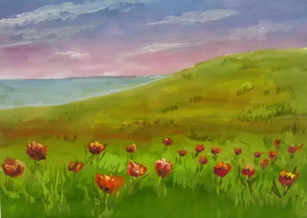 Летний пейзаж карандашом