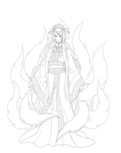 Аниме Кицунэ раскраска