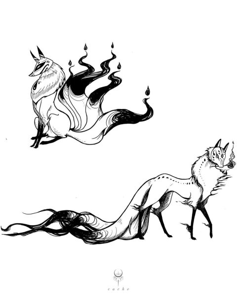 Кицунэ лиса тату эскиз