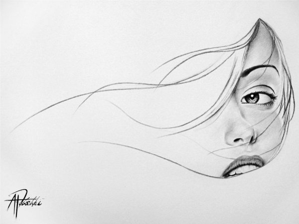 Худое лицо карандашом