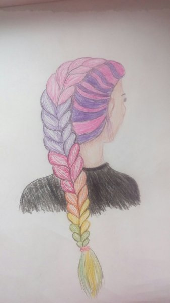 Косы цветными карандашами