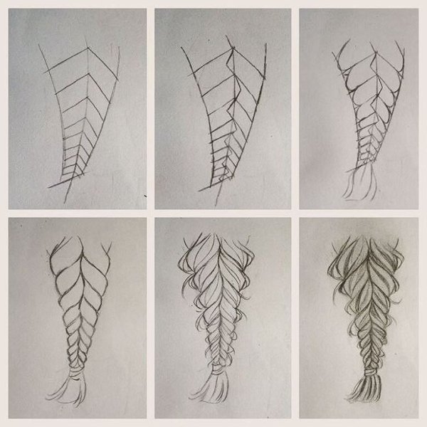 Рисование косы карандашом