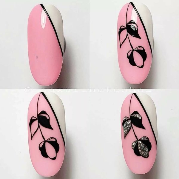 Легкие цветочки на ногтях