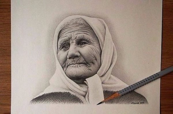 Бабка рисунок карандашом