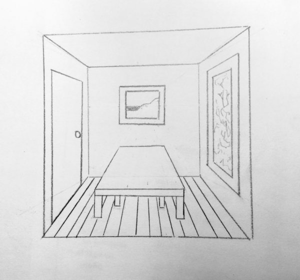 Фронтальная перспектива интерьера комнаты