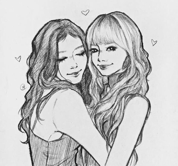 Две девочки рисунок для срисовки