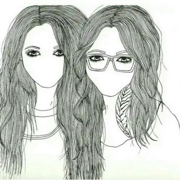Две девушки карандашом