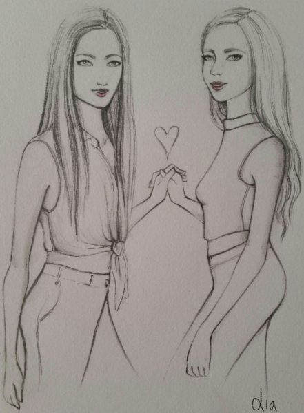 Подруги для срисовки карандашом