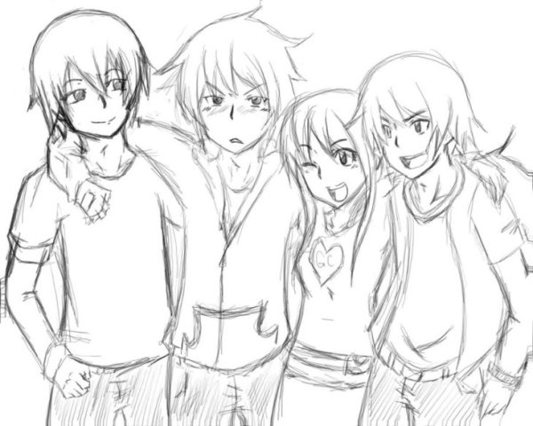 Аниме скетч группы людей