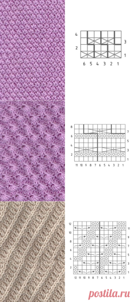 Узоры вязок лицевыми и изнаночными петлями