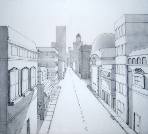 Зарисовка города линейная перспектива