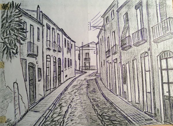 Пейзаж улицы карандашом