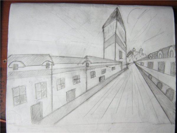 Городской пейзаж в перспективе карандашом