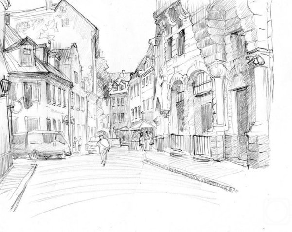 Карандашный набросок городского пейзажа