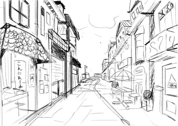 Рисование улицы в перспективе