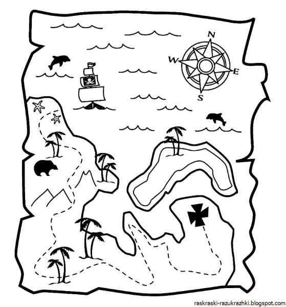 Раскраска карта сокровищ для детей