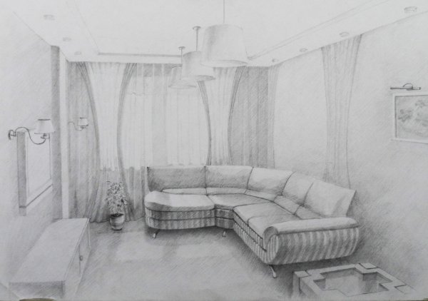 Карандашные Наброски интерьера
