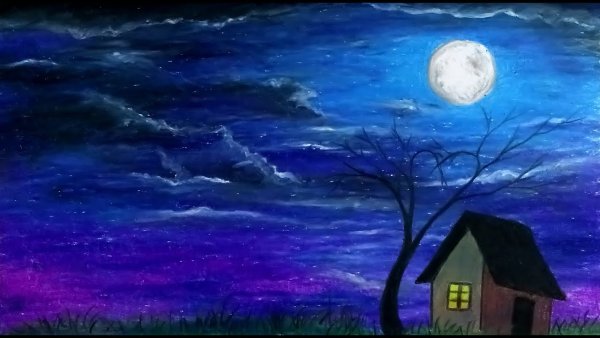 Ночной пейзаж карандашом