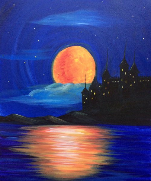 Ночной пейзаж гуашью