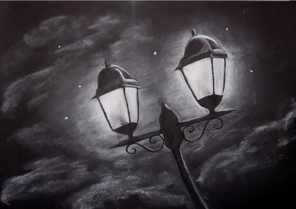 Фонарь ночью черно белые