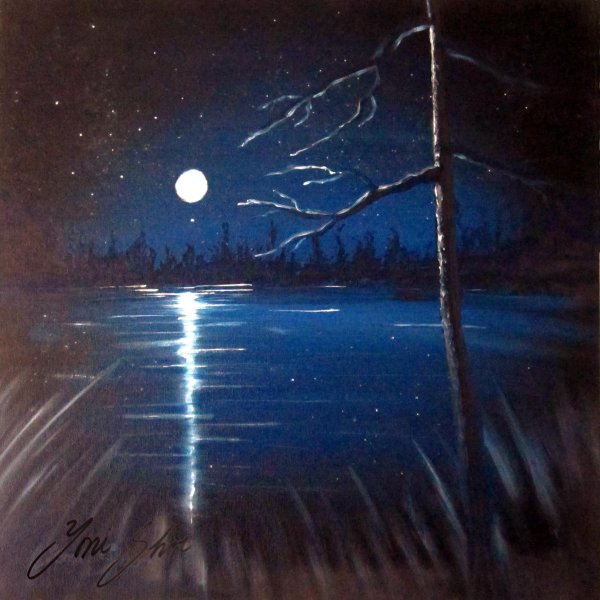 Ночной пейзаж гуашью