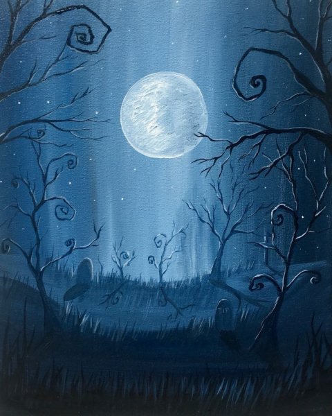 Нарисованный ночной лес