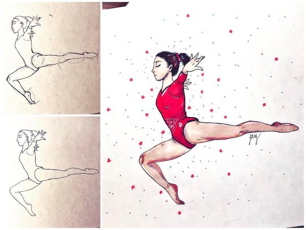 Рисунки в скетчбуке гимнастки